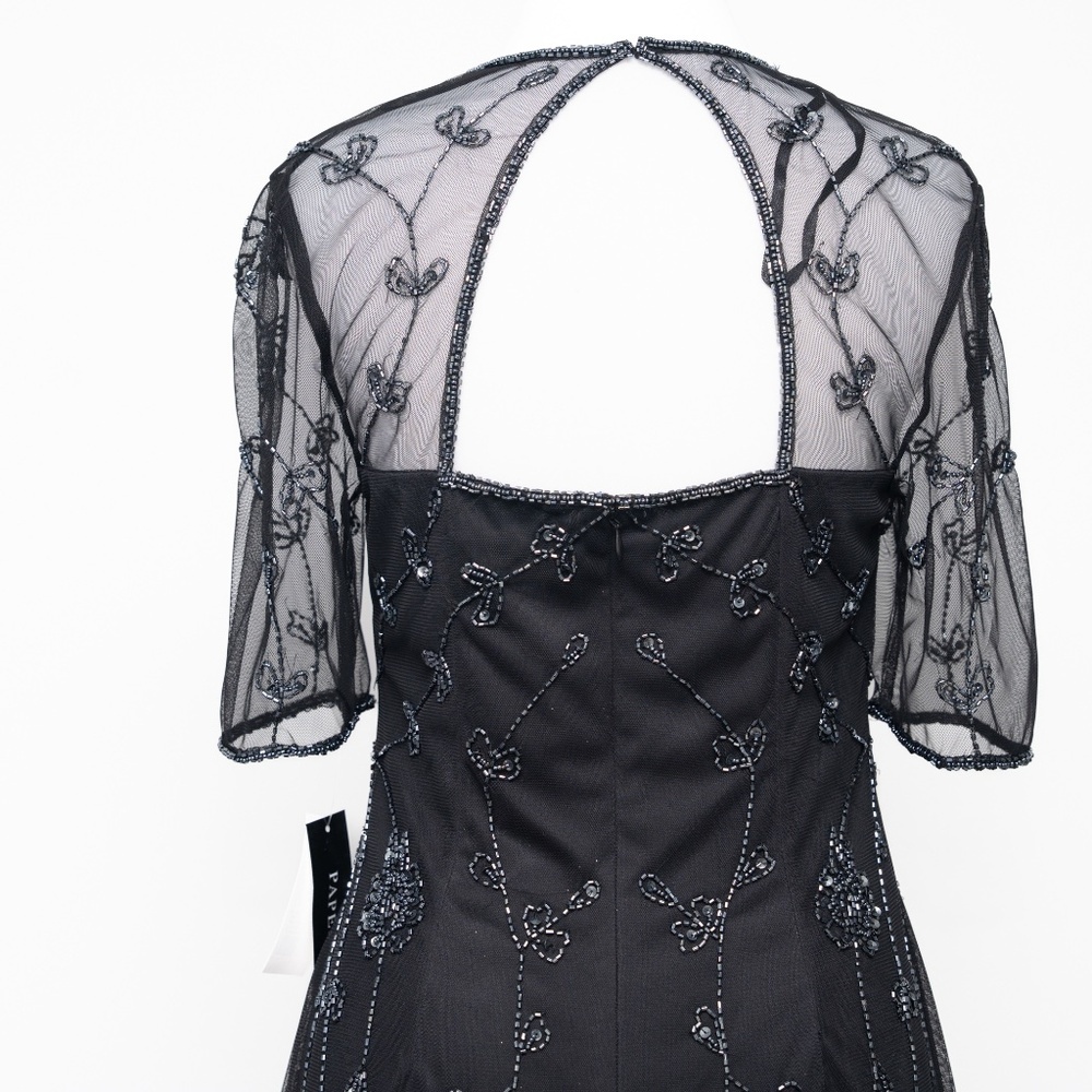 Adrianna Papell - Mesh-Sleeve Beaded Dress - Picture 12 of 13